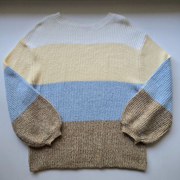 Pink Lily Sweater Women's Small Chunky Striped Color Block Knit Long Sleeve - Picture 1 of 6